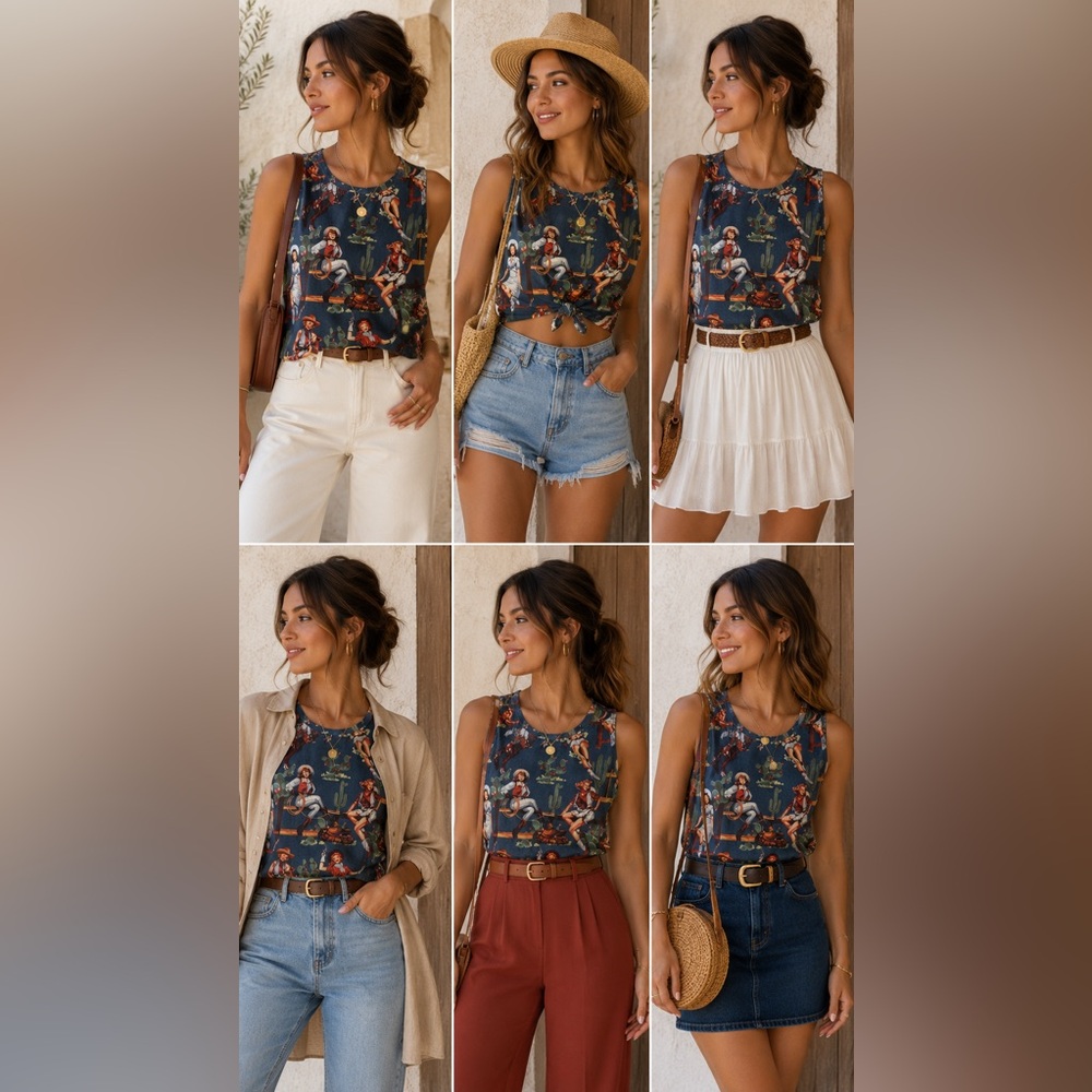 Navy Floral Western Tank Top - Unbranded
